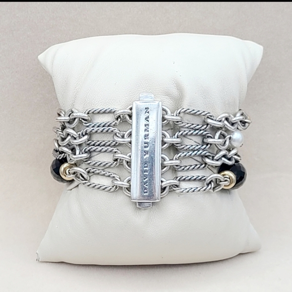 David Yurman Black Onyx Pearl Multi Row Bracelet With Gold - Picture 2 of 2
